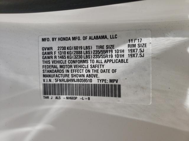 2018 HONDA ODYSSEY EL 5FNRL6H99JB059510