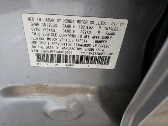 2010 HONDA FIT JHMGE8H21AC018669