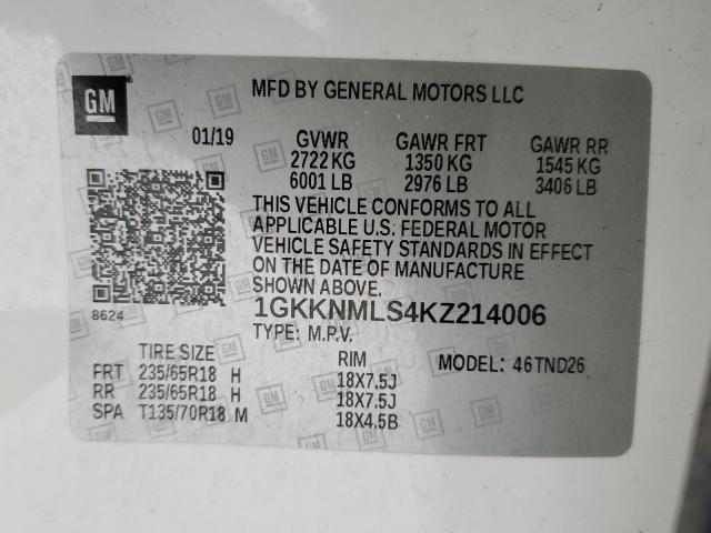 2019 GMC ACADIA SLT 1GKKNMLS4KZ214006