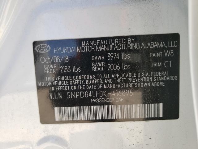 VIN 1FADP3F22DL334676 2019 HYUNDAI ELANTRA SE no.10