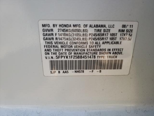 2011 HONDA RIDGELINE 5FPYK1F25BB451478