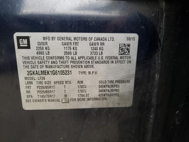 2016 GMC TERRAIN SL 2GKALMEK1G6105231
