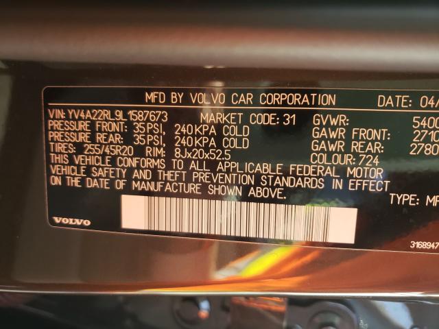 2020 VOLVO XC60 T6 IN YV4A22RL9L1587673