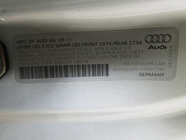2012 AUDI S5 PRESTIG WAUVGAFH1CN001795