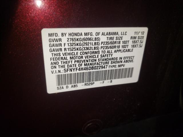 2013 HONDA PILOT EX 5FNYF4H46DB022947