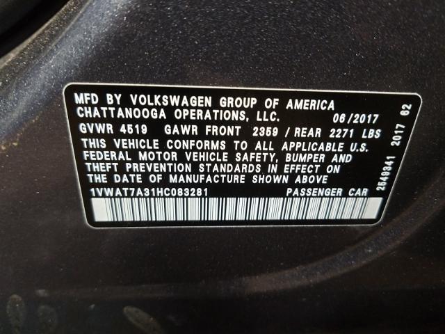 2017 VOLKSWAGEN PASSAT S 1VWAT7A31HC083281