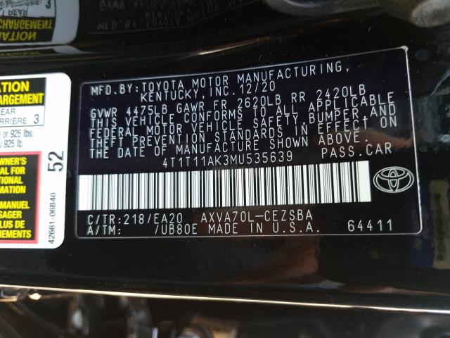 2021 TOYOTA CAMRY SE N 4T1T11AK3MU535639