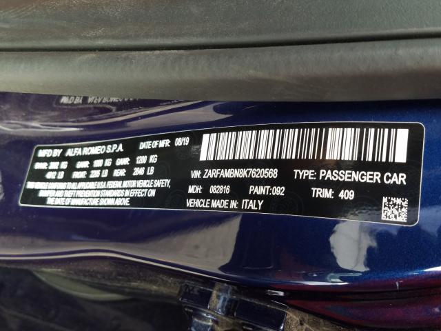 2019 ALFA ROMEO GIULIA TI ZARFAMBN8K7620568