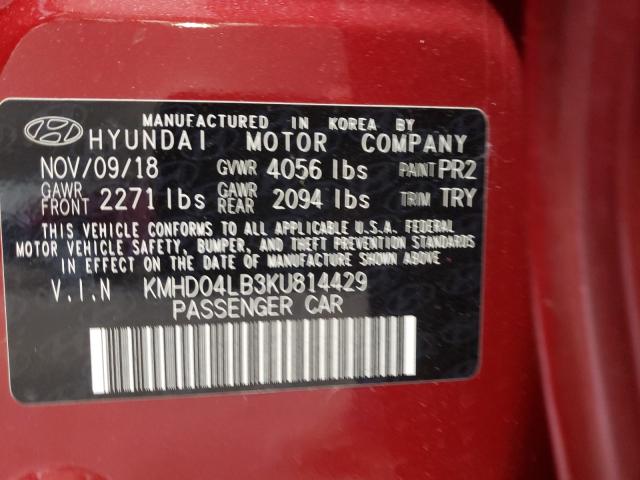2019 HYUNDAI ELANTRA SP KMHD04LB3KU814429