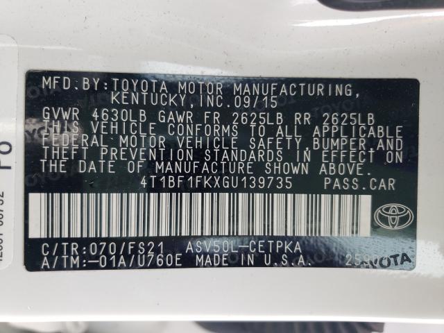 2016 TOYOTA CAMRY LE 4T1BF1FKXGU139735