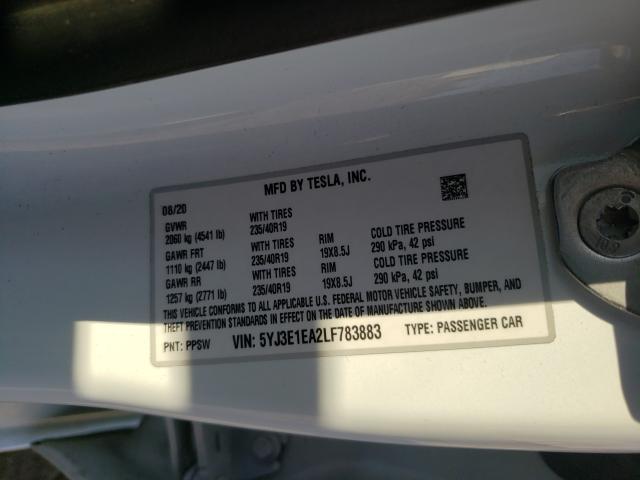 2020 TESLA MODEL 3 5YJ3E1EA2LF783883
