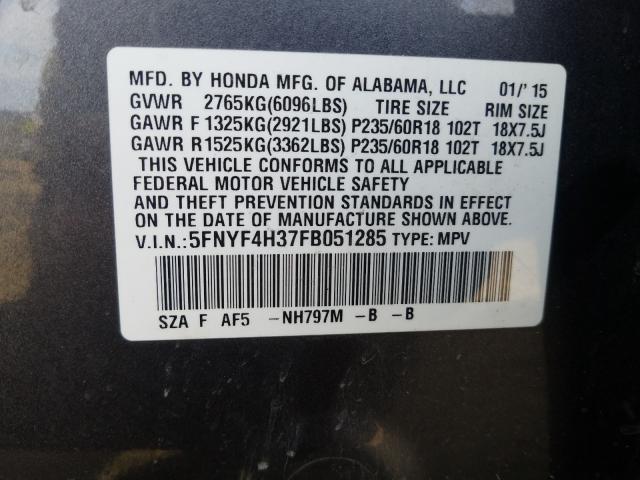 2015 HONDA PILOT SE 5FNYF4H37FB051285