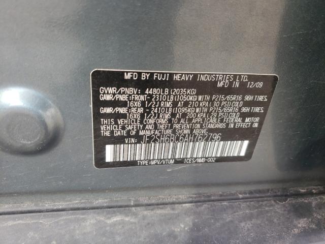 2010 SUBARU FORESTER X JF2SH6BC6AH762796