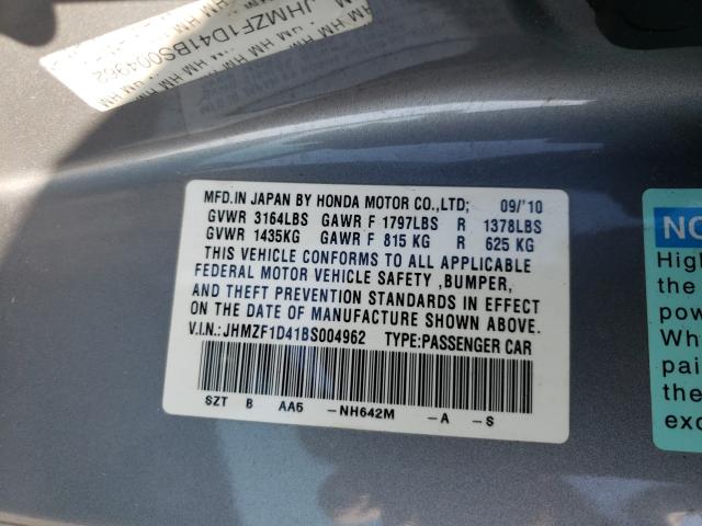 2011 HONDA CR-Z JHMZF1D41BS004962