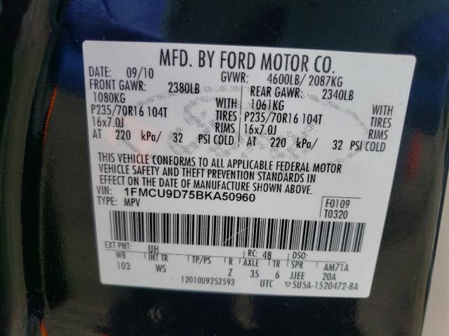 2011 FORD ESCAPE XLT 1FMCU9D75BKA50960