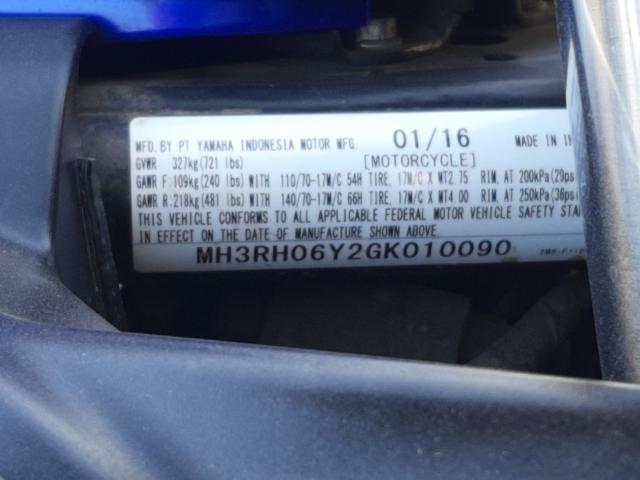 2016 YAMAHA YZFR3 MH3RH06Y2GK010090