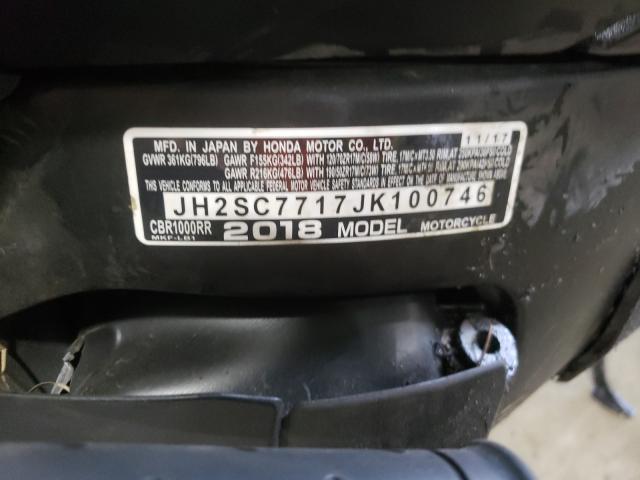 2018 HONDA CBR1000 RR JH2SC7717JK100746
