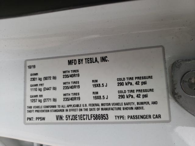 2020 TESLA MODEL 3 5YJ3E1EC7LF586953