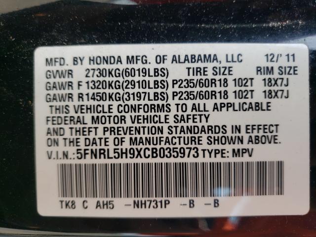 2012 HONDA ODYSSEY TO 5FNRL5H9XCB035973