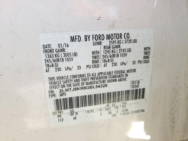 2016 LINCOLN MKX SELECT 2LMTJ8KR8GBL54328