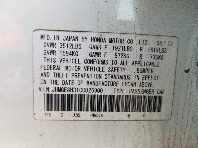 2012 HONDA FIT JHMGE8H31CC026900