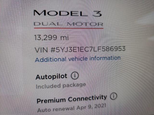 2020 TESLA MODEL 3 5YJ3E1EC7LF586953