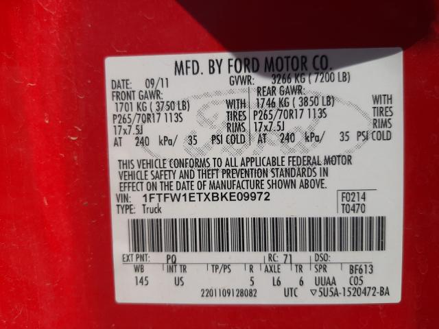 2011 FORD F150 SUPER 1FTFW1ETXBKE09972