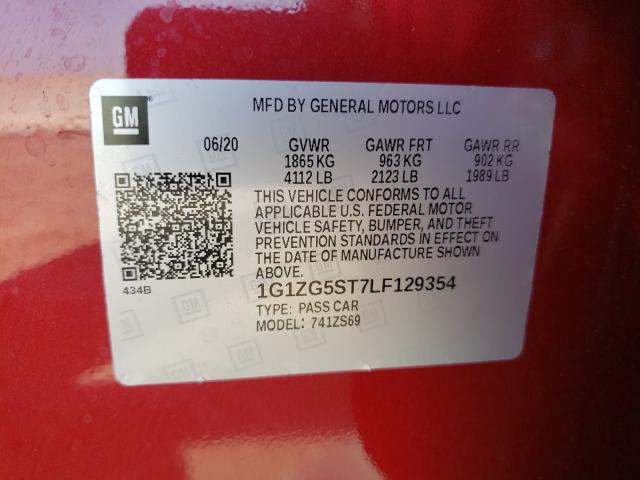 2020 CHEVROLET MALIBU RS 1G1ZG5ST7LF129354