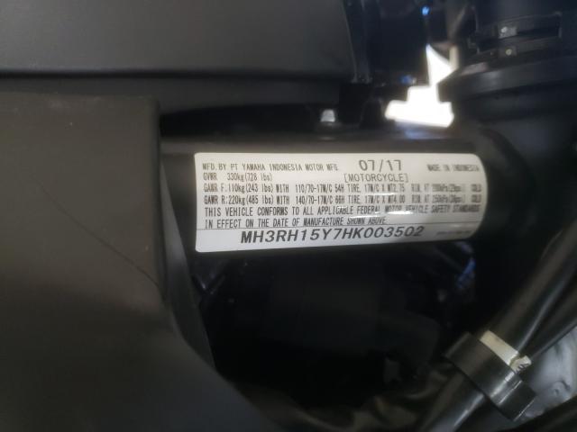 2017 YAMAHA YZFR3 A MH3RH15Y7HK003502