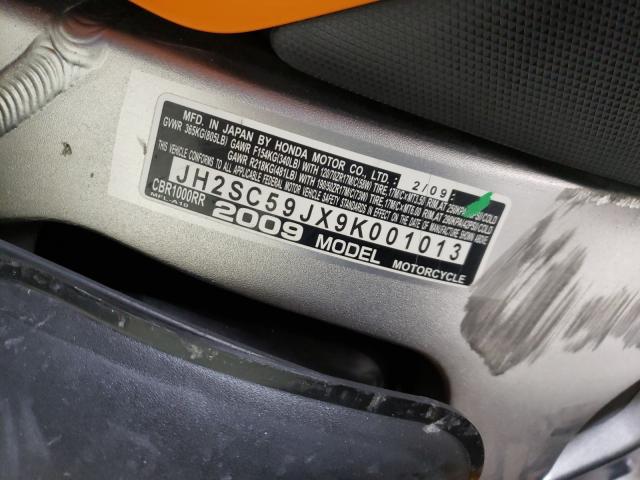 2009 HONDA CBR1000 RR JH2SC59JX9K001013