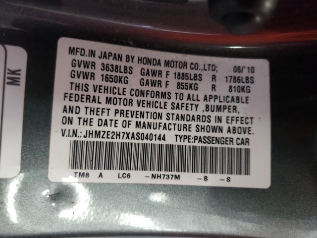 2010 HONDA INSIGHT EX JHMZE2H7XAS040144