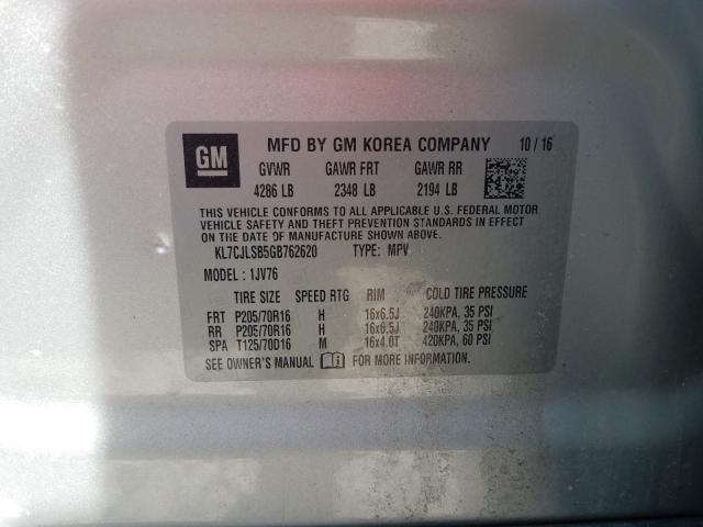 2016 CHEVROLET TRAX 1LT KL7CJLSB5GB762620