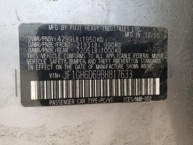 2011 SUBARU IMPREZA OU JF1GH6D69BH817633