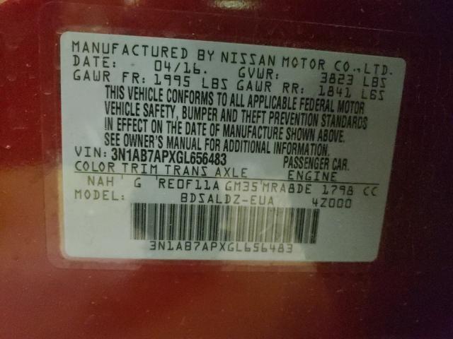 2016 NISSAN SENTRA S 3N1AB7APXGL656483