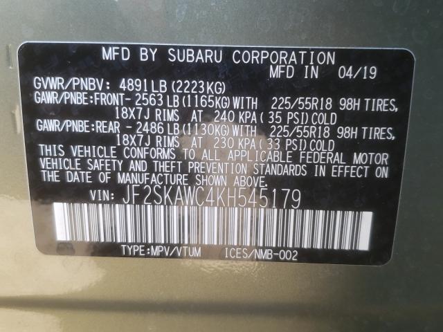 2019 SUBARU FORESTER T JF2SKAWC4KH545179
