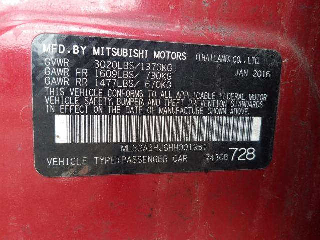2017 MITSUBISHI MIRAGE ES ML32A3HJ6HH001951