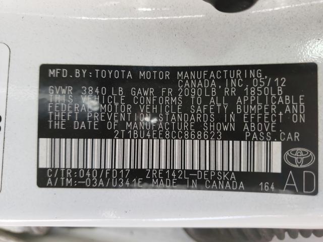 2012 TOYOTA COROLLA S 2T1BU4EE8CC868623