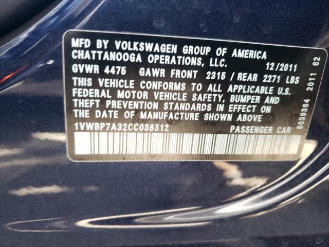 2012 VOLKSWAGEN PASSAT 1VWBP7A32CC036312