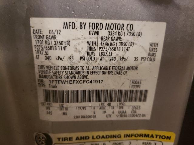 2012 FORD MY COF 1FTFW1EFXCFC41917