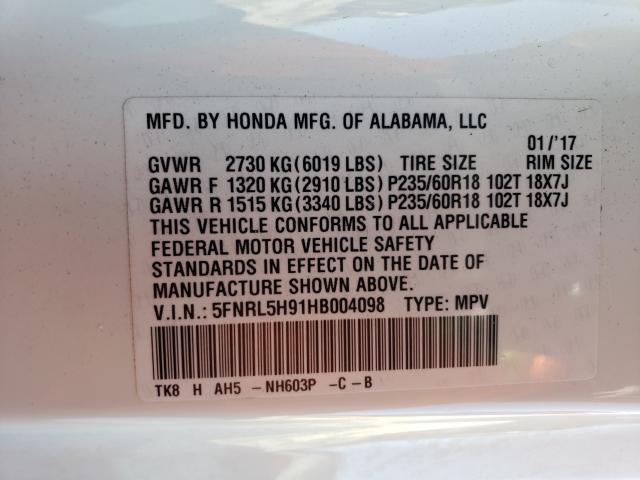 2017 HONDA ODYSSEY TO 5FNRL5H91HB004098