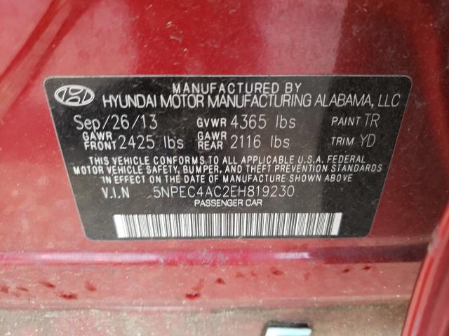 2014 HYUNDAI SONATA SE 5NPEC4AC2EH819230