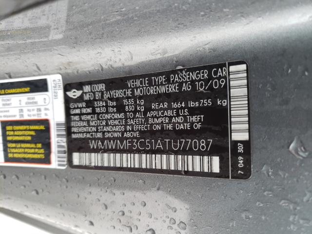 2010 MINI COOPER WMWMF3C51ATU77087