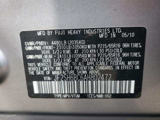 2010 SUBARU FORESTER X JF2SH6BC6AH802472