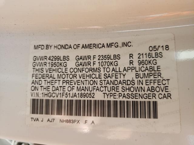 2018 HONDA ACCORD EXL 1HGCV1F51JA189052