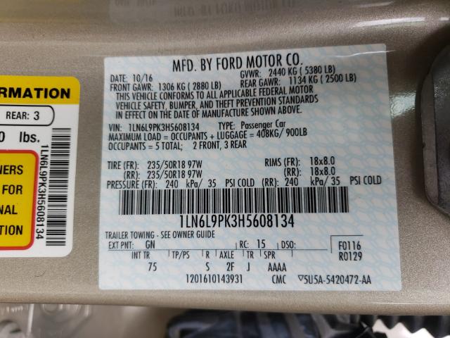2017 LINCOLN CONTINENTA 1LN6L9PK3H5608134