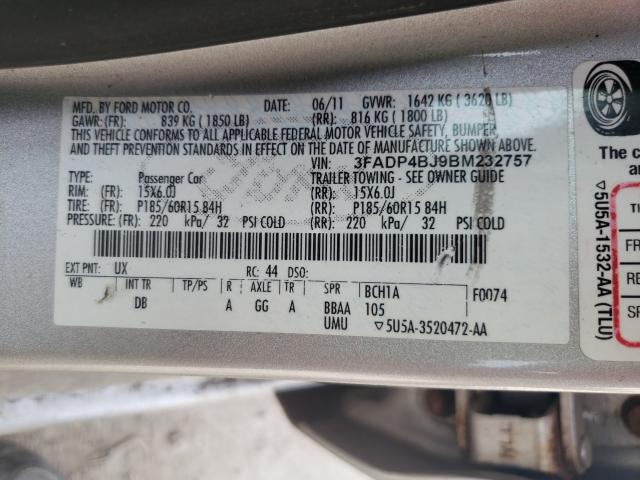 2011 FORD FIESTA 3FADP4BJ9BM232757