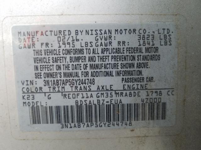 2016 NISSAN SENTRA S 3N1AB7AP5GY244748