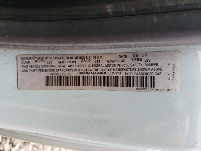 2010 VOLKSWAGEN NEW BEETLE 3VWRW3AL4AM010929