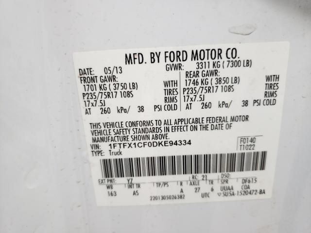 2013 FORD F150 SUPER 1FTFX1CF0DKE94334