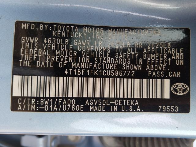 2012 TOYOTA CAMRY BASE 4T1BF1FK1CU586772